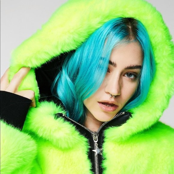 Dolls Kill Neon Green Bomber Jacket - Picture 1 of 6
